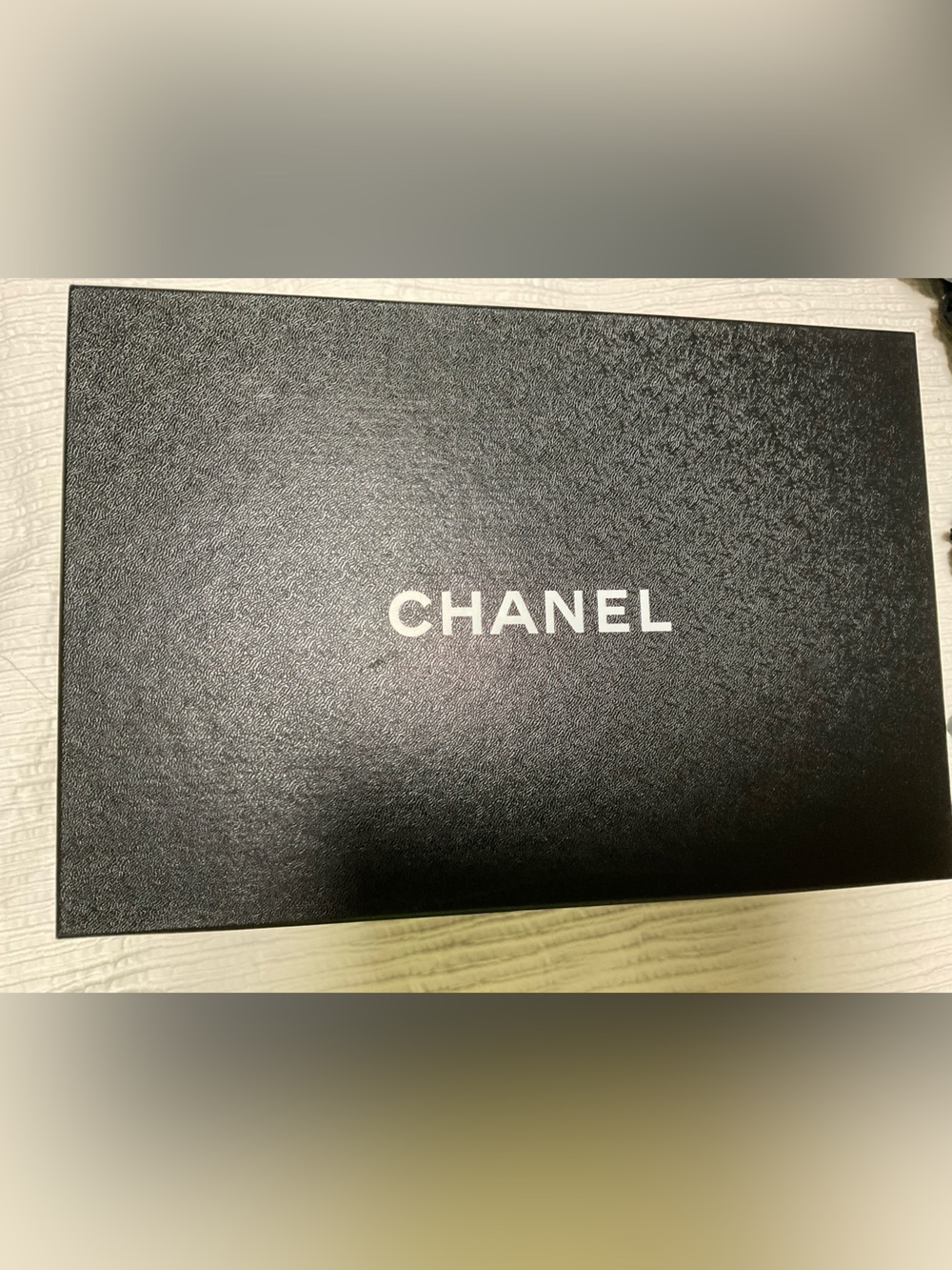 CHANEL Black Textured gift boxwith White Logo